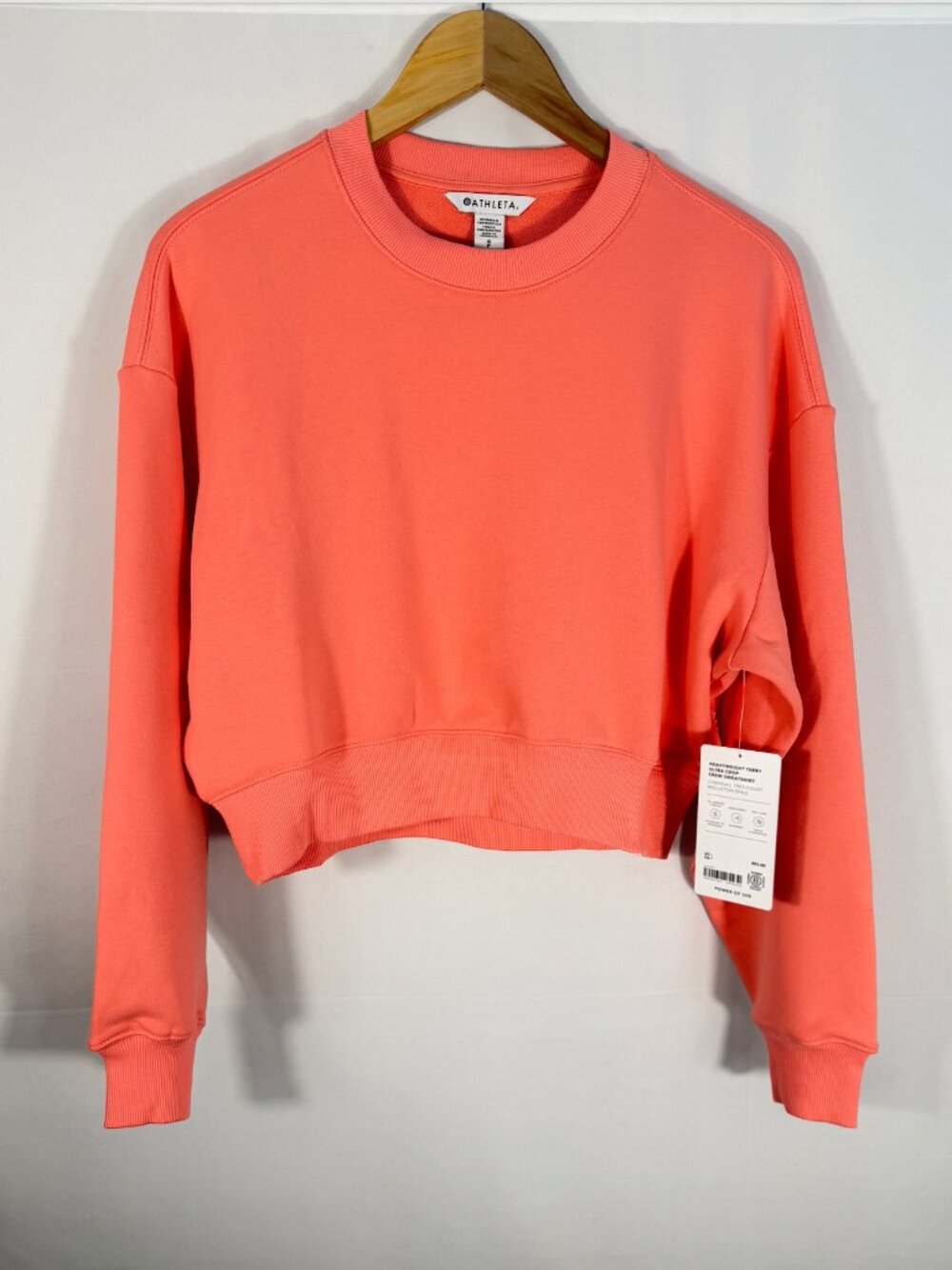 Athleta Heavyweight Terry Ultra Crop Crew Sweatshirt Coral Orange S NWT